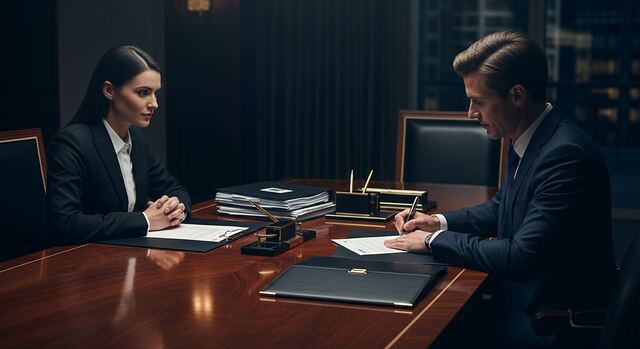 Executives signing a business acquisition agreement